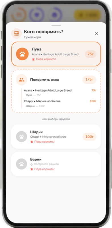 Экран кормления: кого покормить и сколько